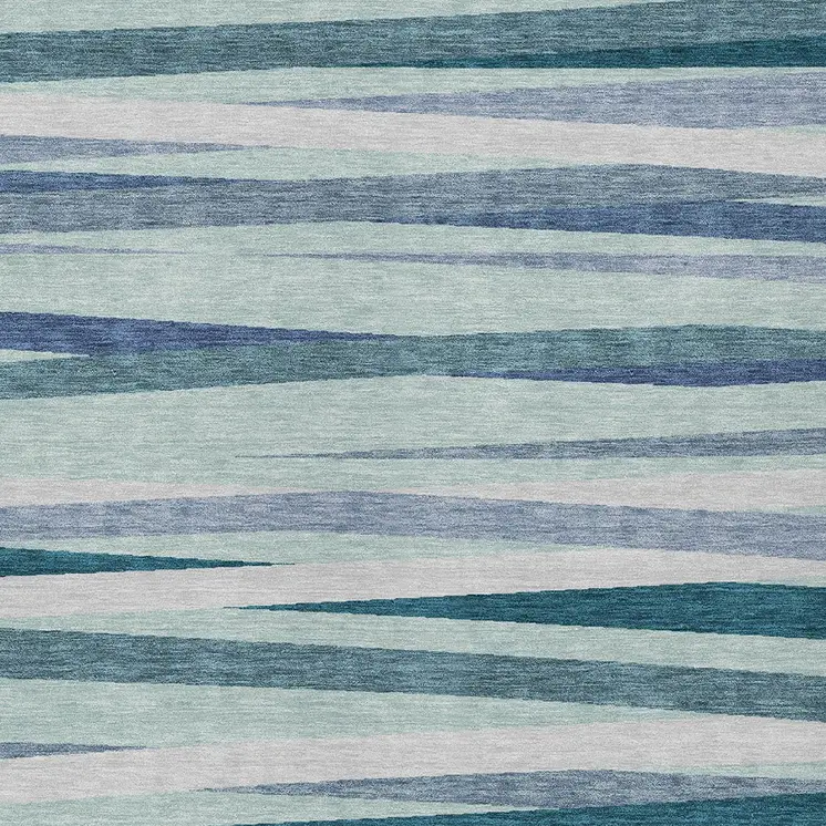 3' X 5' Teal Blue Gray And Ivory Striped Washable Indoor Outdoor Area Rug