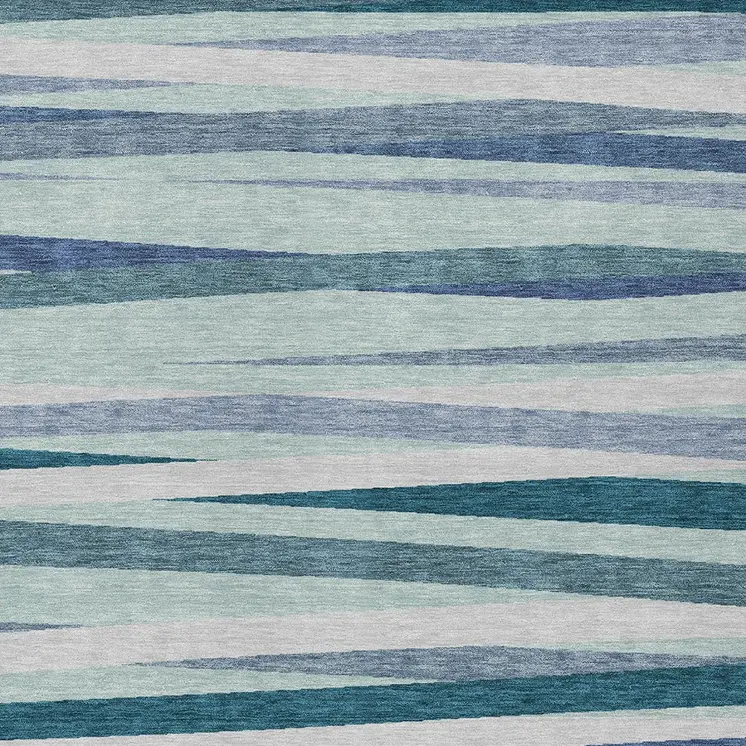 5' X 8' Teal Blue Gray And Ivory Striped Washable Indoor Outdoor Area Rug