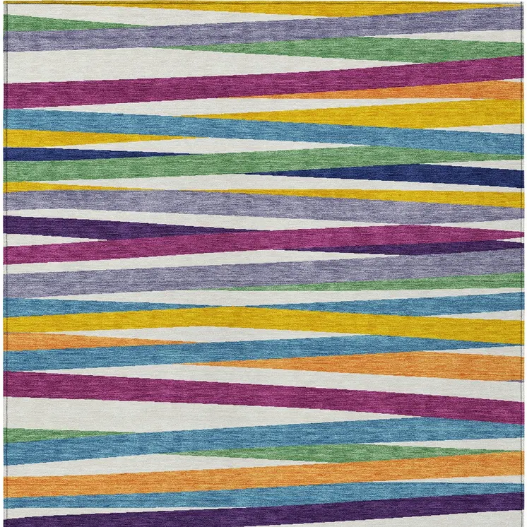 3' X 5' Blue Striped Washable Indoor Outdoor Area Rug