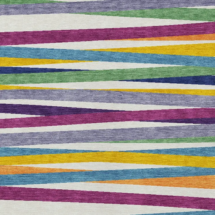 3' X 5' Blue Striped Washable Indoor Outdoor Area Rug