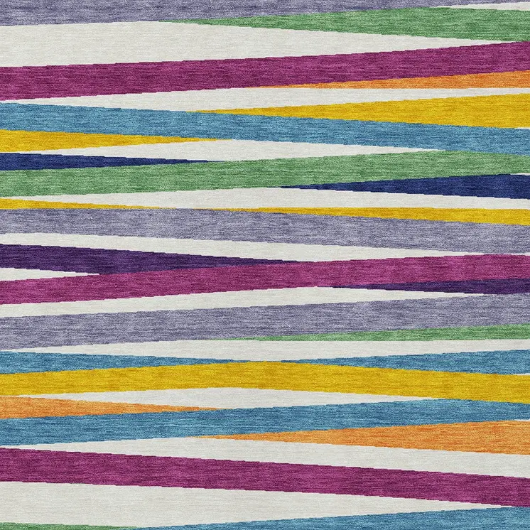 5' X 8' Blue Striped Washable Indoor Outdoor Area Rug