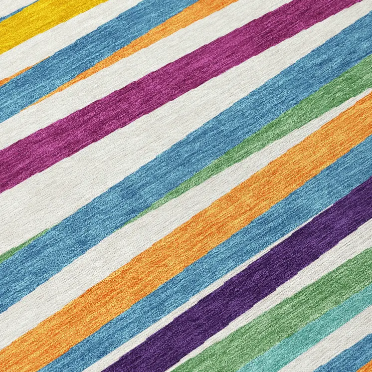 5' X 8' Blue Striped Washable Indoor Outdoor Area Rug