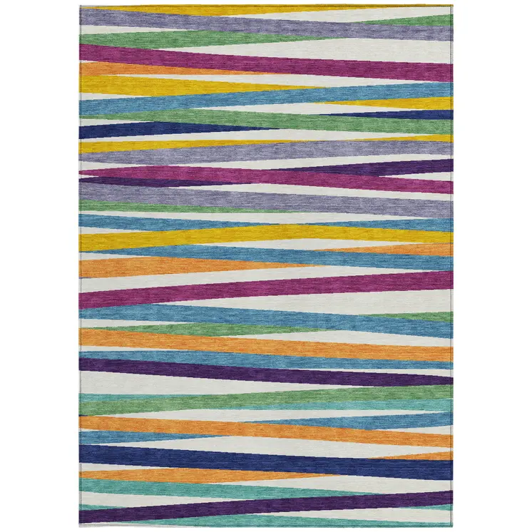10' X 14' Blue Striped Washable Indoor Outdoor Area Rug