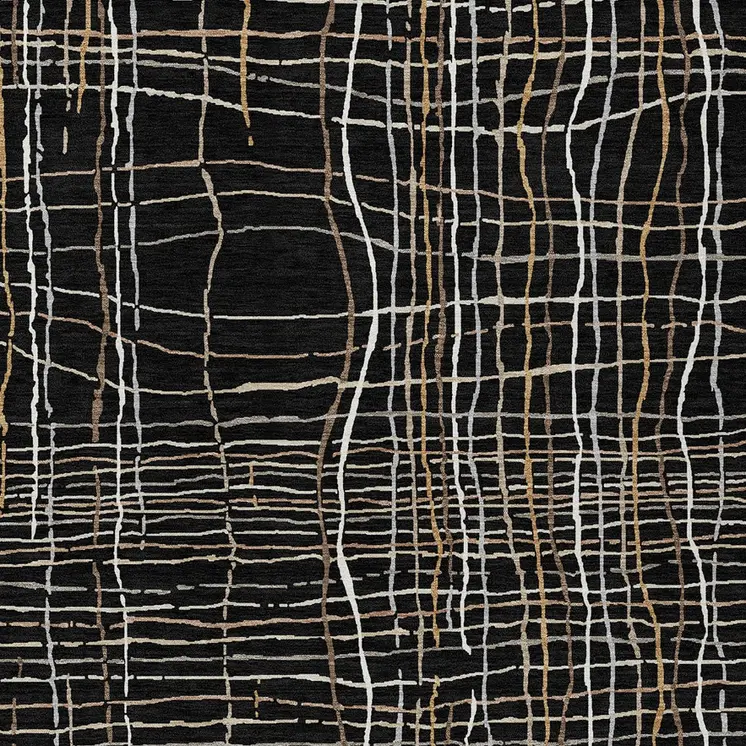 5' X 8' Black Ivory And Brown Striped Washable Indoor Outdoor Area Rug