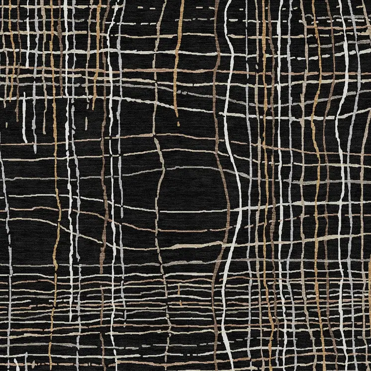8' X 10' Black Ivory And Brown Striped Washable Indoor Outdoor Area Rug