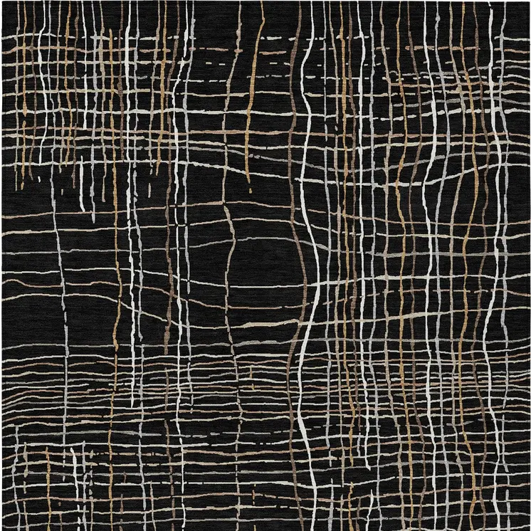 9' X 12' Black Ivory And Brown Striped Washable Indoor Outdoor Area Rug