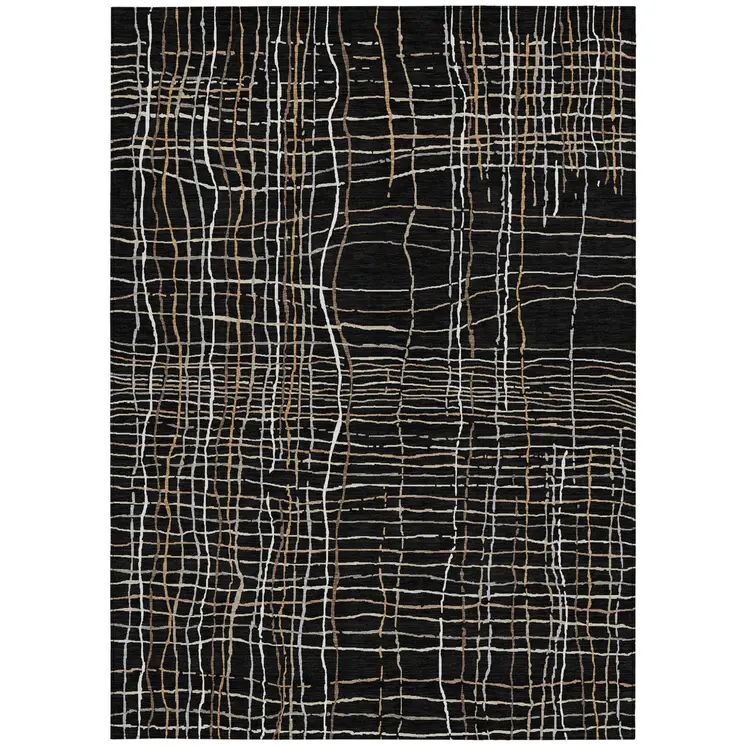10' X 14' Black Ivory And Brown Striped Washable Indoor Outdoor Area Rug