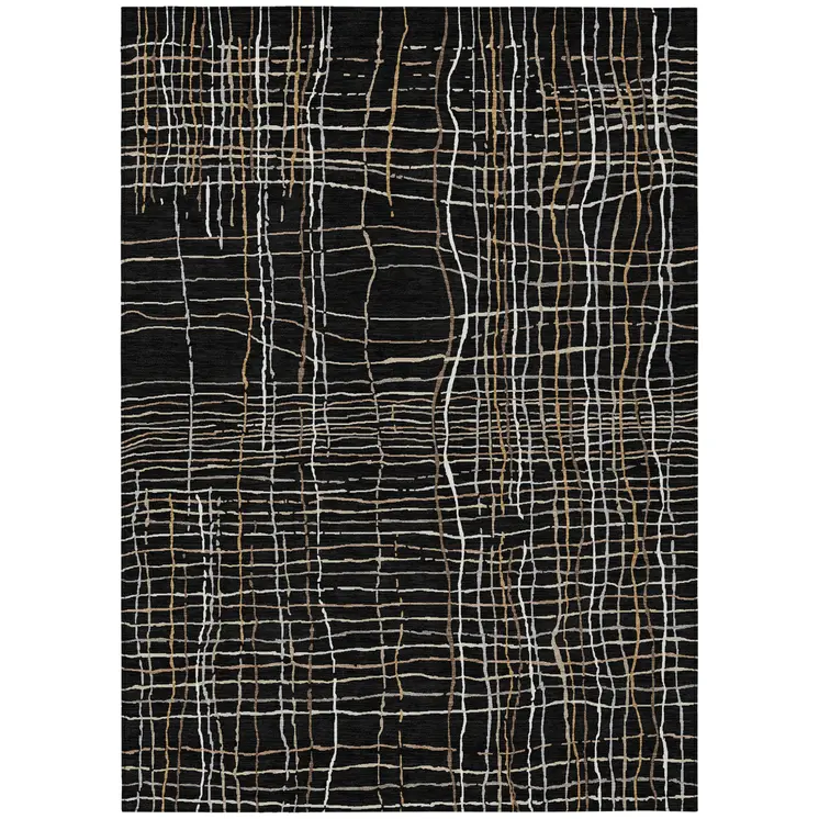 10' X 14' Black Ivory And Brown Striped Washable Indoor Outdoor Area Rug