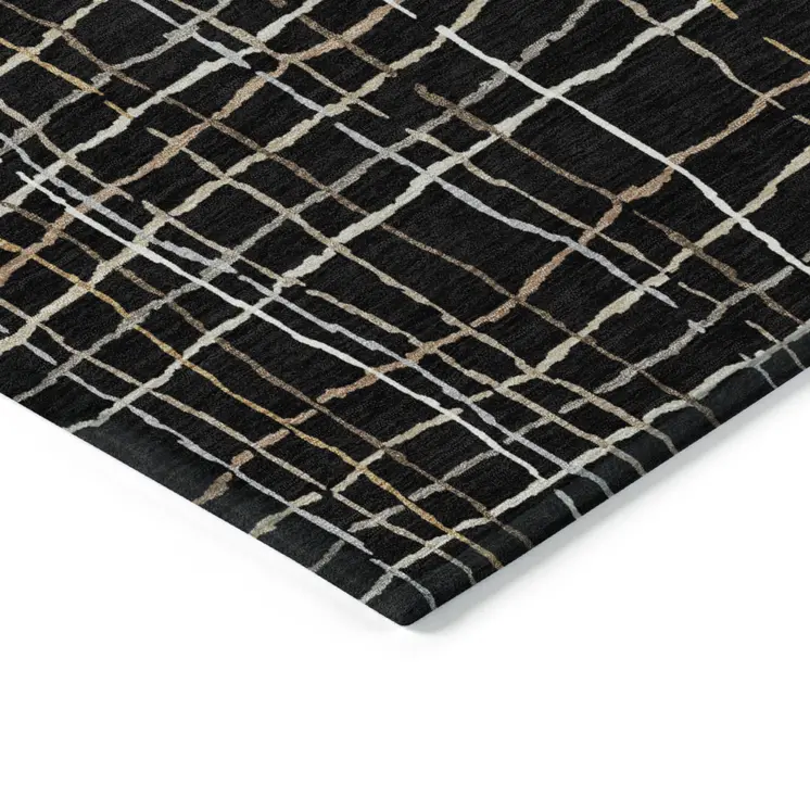 10' X 14' Black Ivory And Brown Striped Washable Indoor Outdoor Area Rug