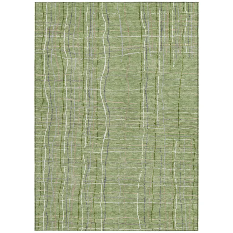 5' X 8' Green Ivory And Gray Striped Washable Indoor Outdoor Area Rug