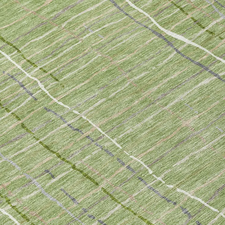 8' Green Ivory And Gray Round Striped Washable Indoor Outdoor Area Rug
