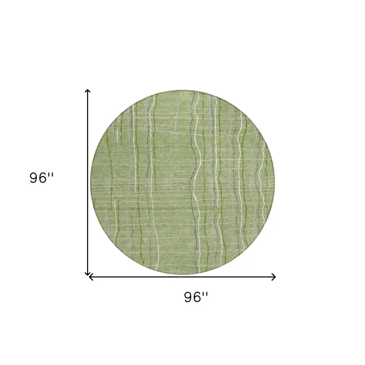 8' Green Ivory And Gray Round Striped Washable Indoor Outdoor Area Rug