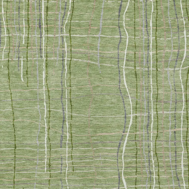 9' X 12' Green Ivory And Gray Striped Washable Indoor Outdoor Area Rug