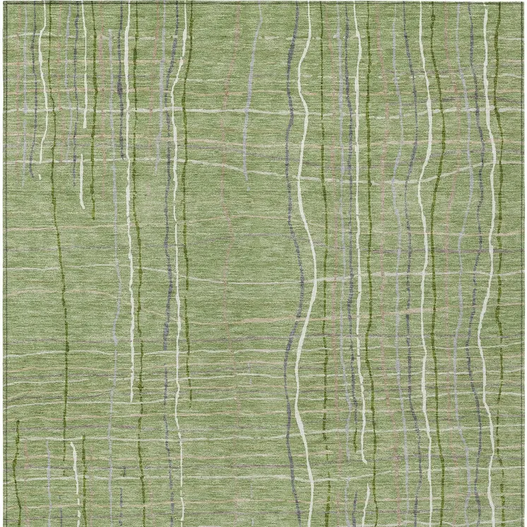 10' X 14' Green Ivory And Gray Striped Washable Indoor Outdoor Area Rug