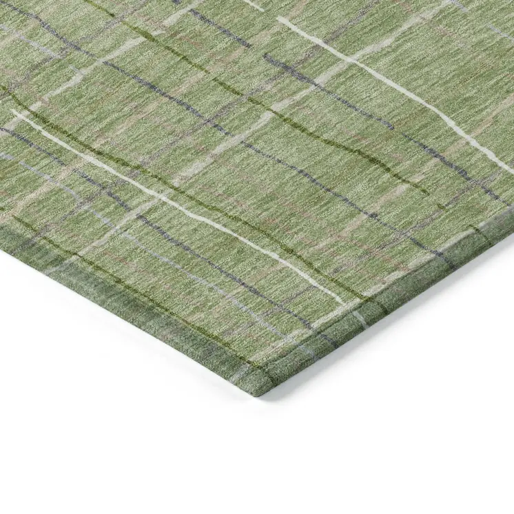 10' X 14' Green Ivory And Gray Striped Washable Indoor Outdoor Area Rug