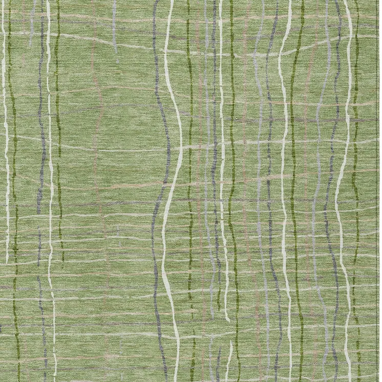 10' X 14' Green Ivory And Gray Striped Washable Indoor Outdoor Area Rug