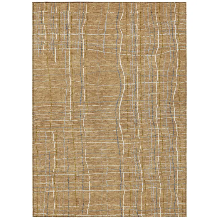 5' X 8' Gold Gray And Ivory Striped Washable Indoor Outdoor Area Rug