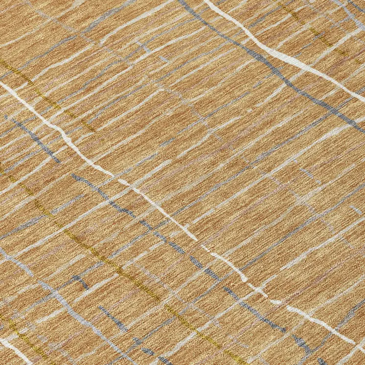 8' Gold Gray And Ivory Round Striped Washable Indoor Outdoor Area Rug