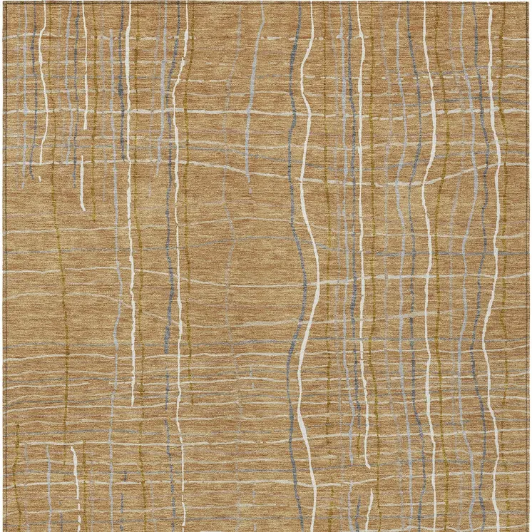 10' X 14' Gold Gray And Ivory Striped Washable Indoor Outdoor Area Rug