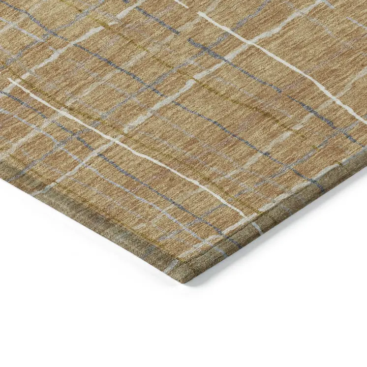 10' X 14' Gold Gray And Ivory Striped Washable Indoor Outdoor Area Rug