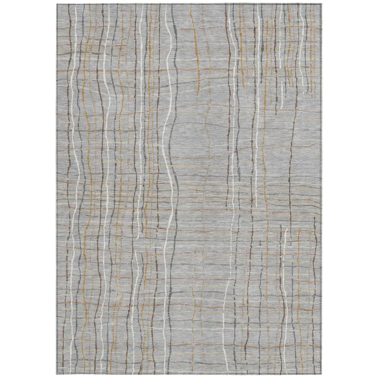 5' X 8' Gray Brown And Ivory Striped Washable Indoor Outdoor Area Rug