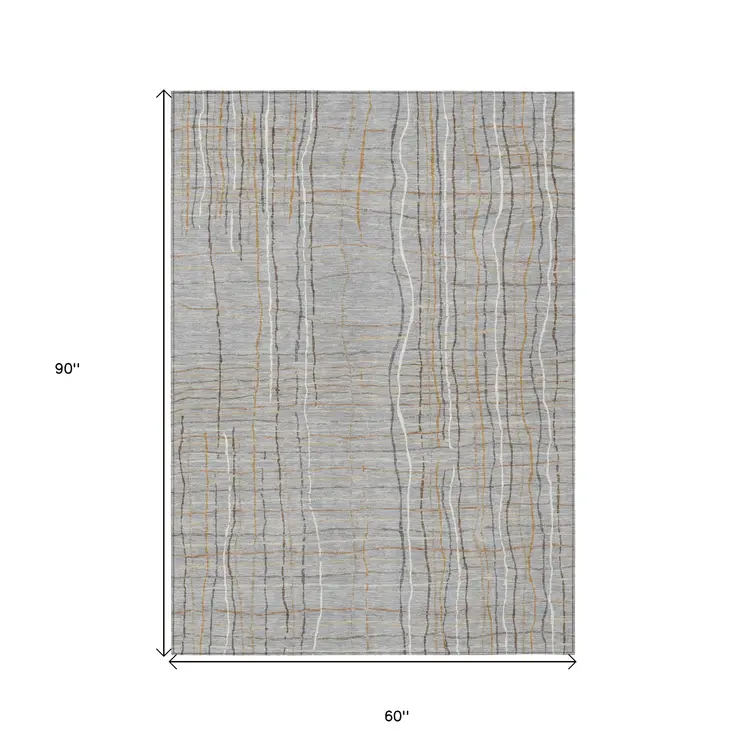 5' X 8' Gray Brown And Ivory Striped Washable Indoor Outdoor Area Rug
