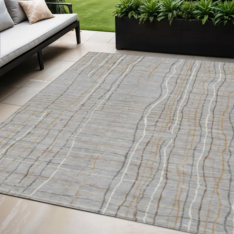 5' X 8' Gray Brown And Ivory Striped Washable Indoor Outdoor Area Rug