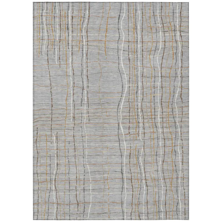 5' X 8' Gray Brown And Ivory Striped Washable Indoor Outdoor Area Rug