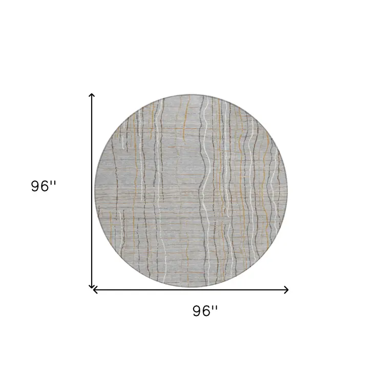 8' Gray Brown And Ivory Round Striped Washable Indoor Outdoor Area Rug