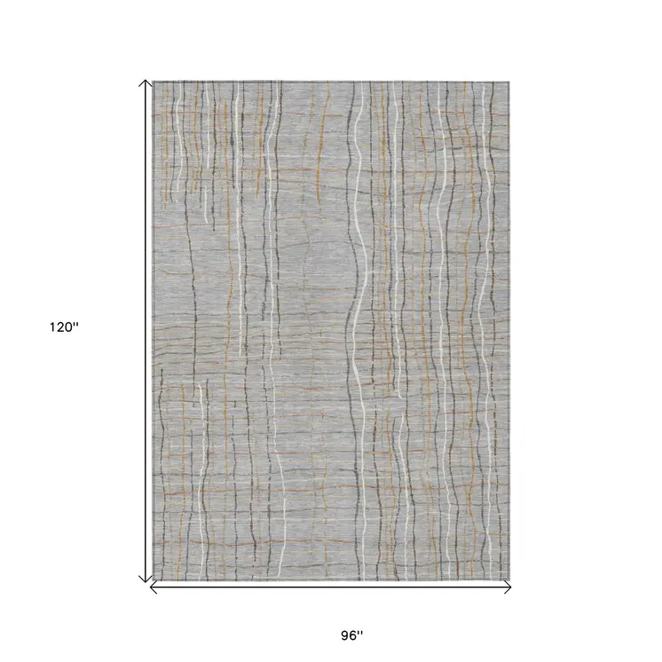 8' X 10' Gray Brown And Ivory Striped Washable Indoor Outdoor Area Rug