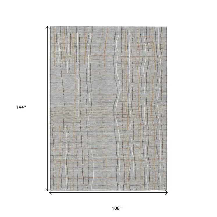 9' X 12' Gray Brown And Ivory Striped Washable Indoor Outdoor Area Rug