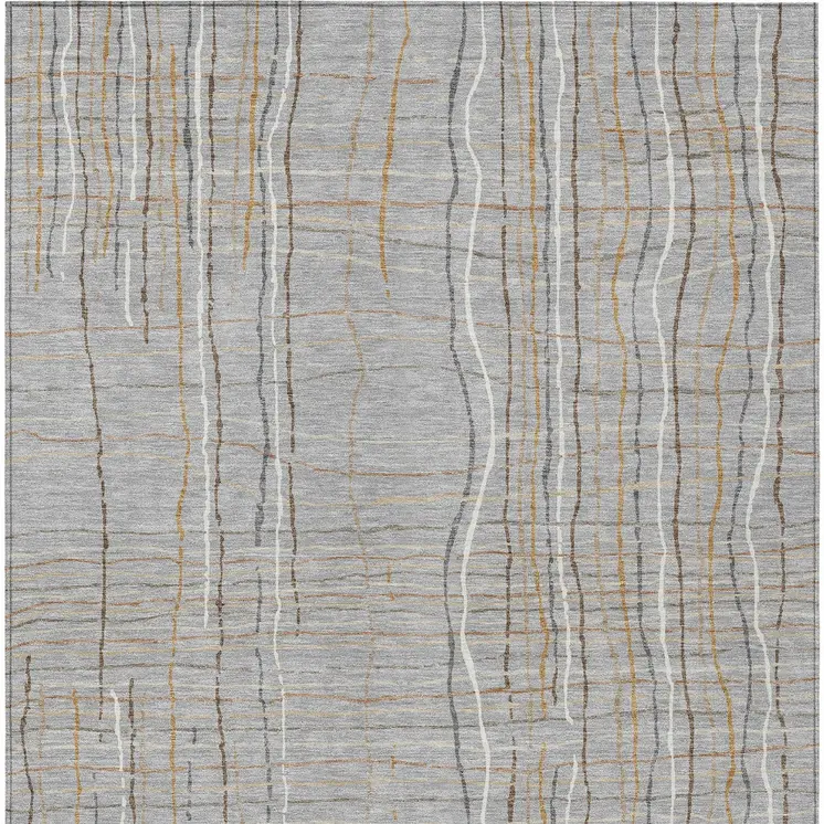 10' X 14' Gray Brown And Ivory Striped Washable Indoor Outdoor Area Rug
