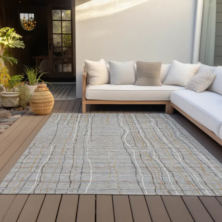 10' X 14' Gray Brown And Ivory Striped Washable Indoor Outdoor Area Rug