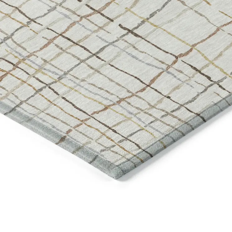 3' X 5' Ivory Brown And Gold Striped Washable Indoor Outdoor Area Rug