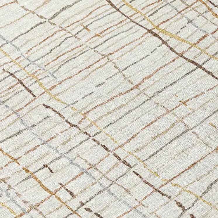 8' Ivory Brown And Gold Round Striped Washable Indoor Outdoor Area Rug