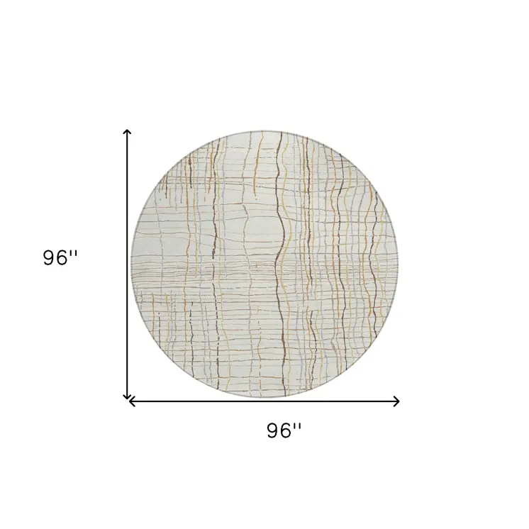 8' Ivory Brown And Gold Round Striped Washable Indoor Outdoor Area Rug