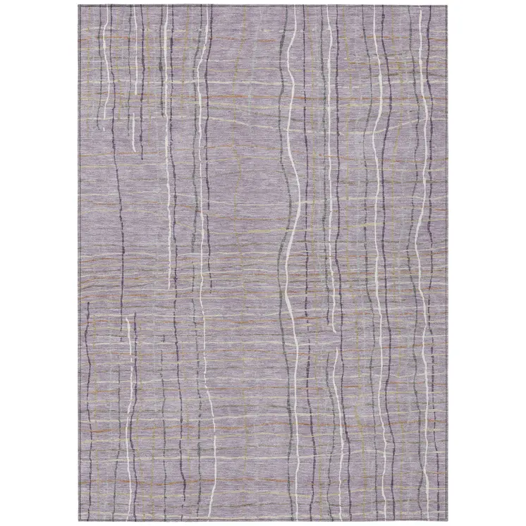 3' X 5' Lavender Ivory And Gray Striped Washable Indoor Outdoor Area Rug