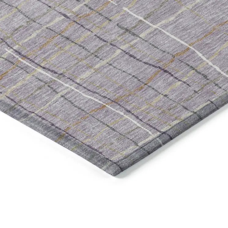 3' X 5' Lavender Ivory And Gray Striped Washable Indoor Outdoor Area Rug