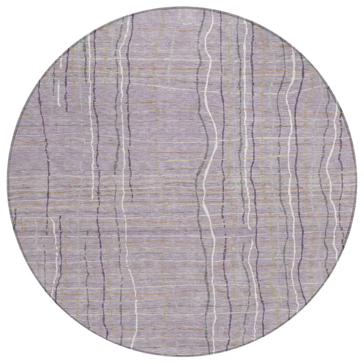 8' Lavender Ivory And Gray Round Striped Washable Indoor Outdoor Area Rug