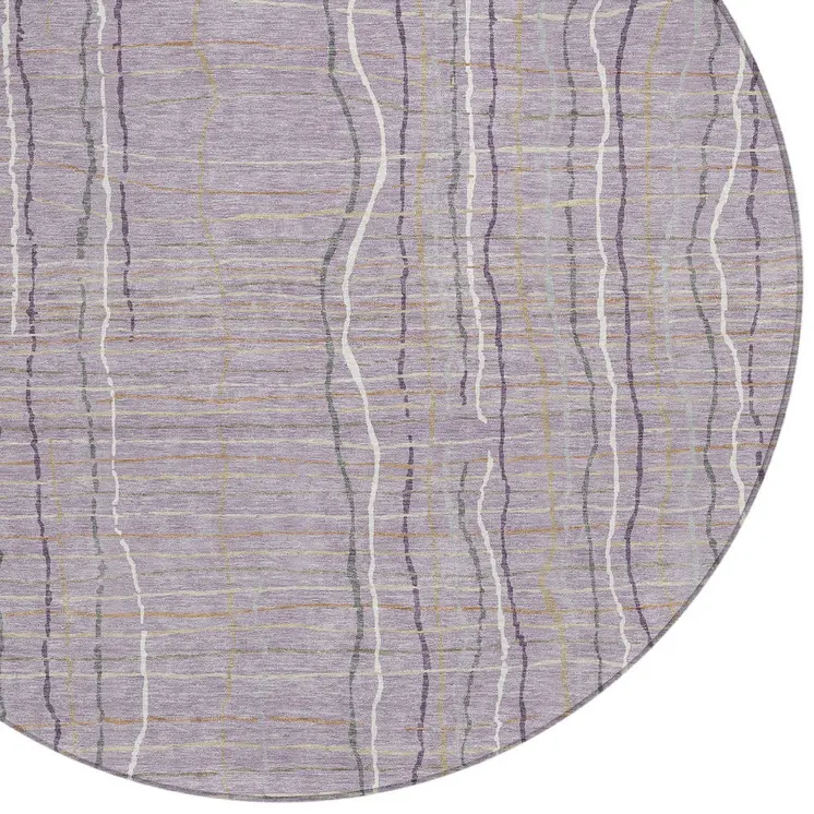 8' Lavender Ivory And Gray Round Striped Washable Indoor Outdoor Area Rug