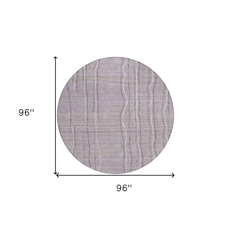 8' Lavender Ivory And Gray Round Striped Washable Indoor Outdoor Area Rug