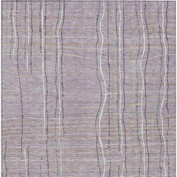 10' X 14' Lavender Ivory And Gray Striped Washable Indoor Outdoor Area Rug