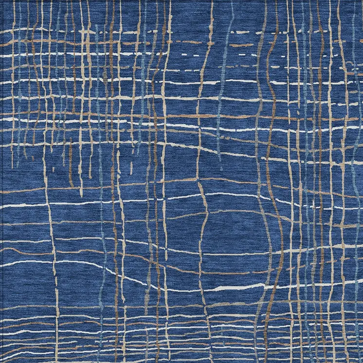 3' X 5' Navy Blue Gray And Brown Striped Washable Indoor Outdoor Area Rug