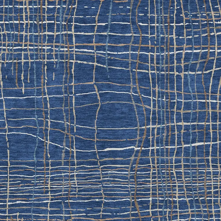 5' X 8' Navy Blue Gray And Brown Striped Washable Indoor Outdoor Area Rug