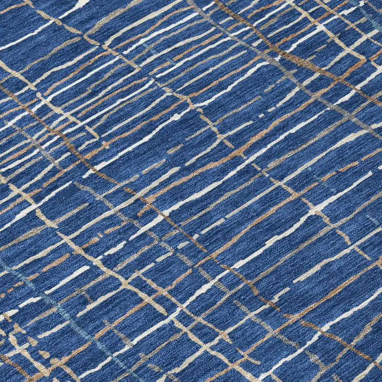 5' X 8' Navy Blue Gray And Brown Striped Washable Indoor Outdoor Area Rug
