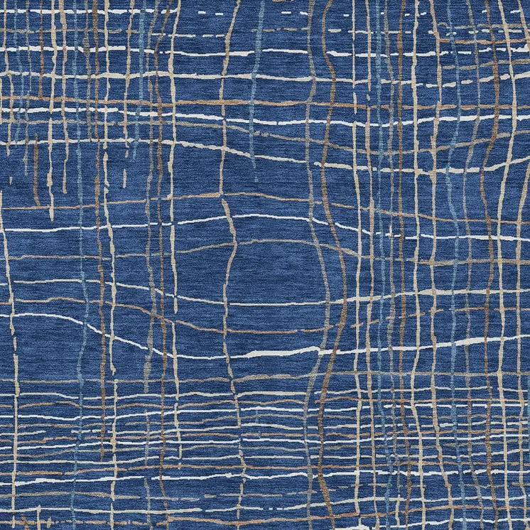 9' X 12' Navy Blue Gray And Brown Striped Washable Indoor Outdoor Area Rug