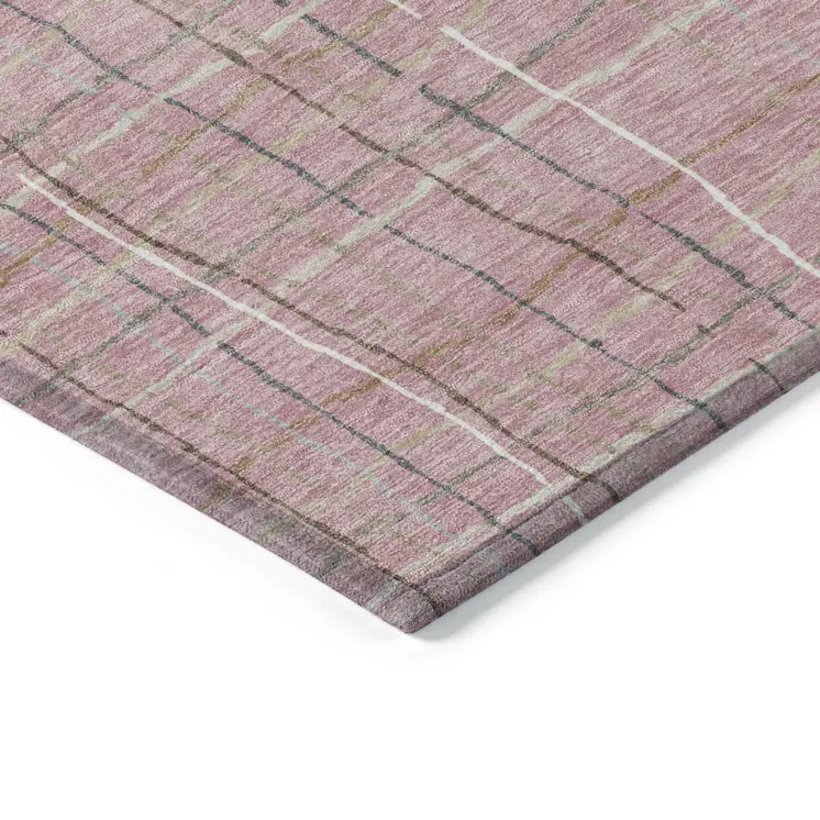 3' X 5' Pink Ivory And Gray Striped Washable Indoor Outdoor Area Rug