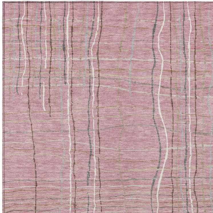 3' X 5' Pink Ivory And Gray Striped Washable Indoor Outdoor Area Rug