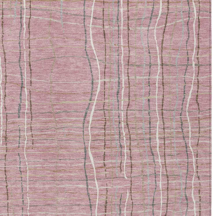 5' X 8' Pink Ivory And Gray Striped Washable Indoor Outdoor Area Rug