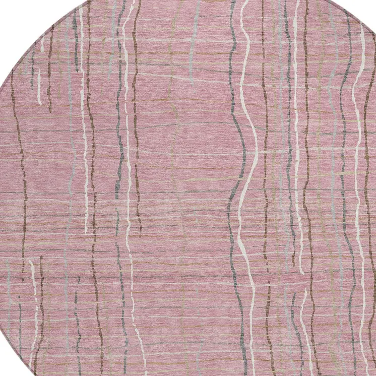 8' Pink Ivory And Gray Round Striped Washable Indoor Outdoor Area Rug